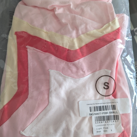 Colorblock Patchwork Star Shirt, Pink Size Small - Picture 3 of 4